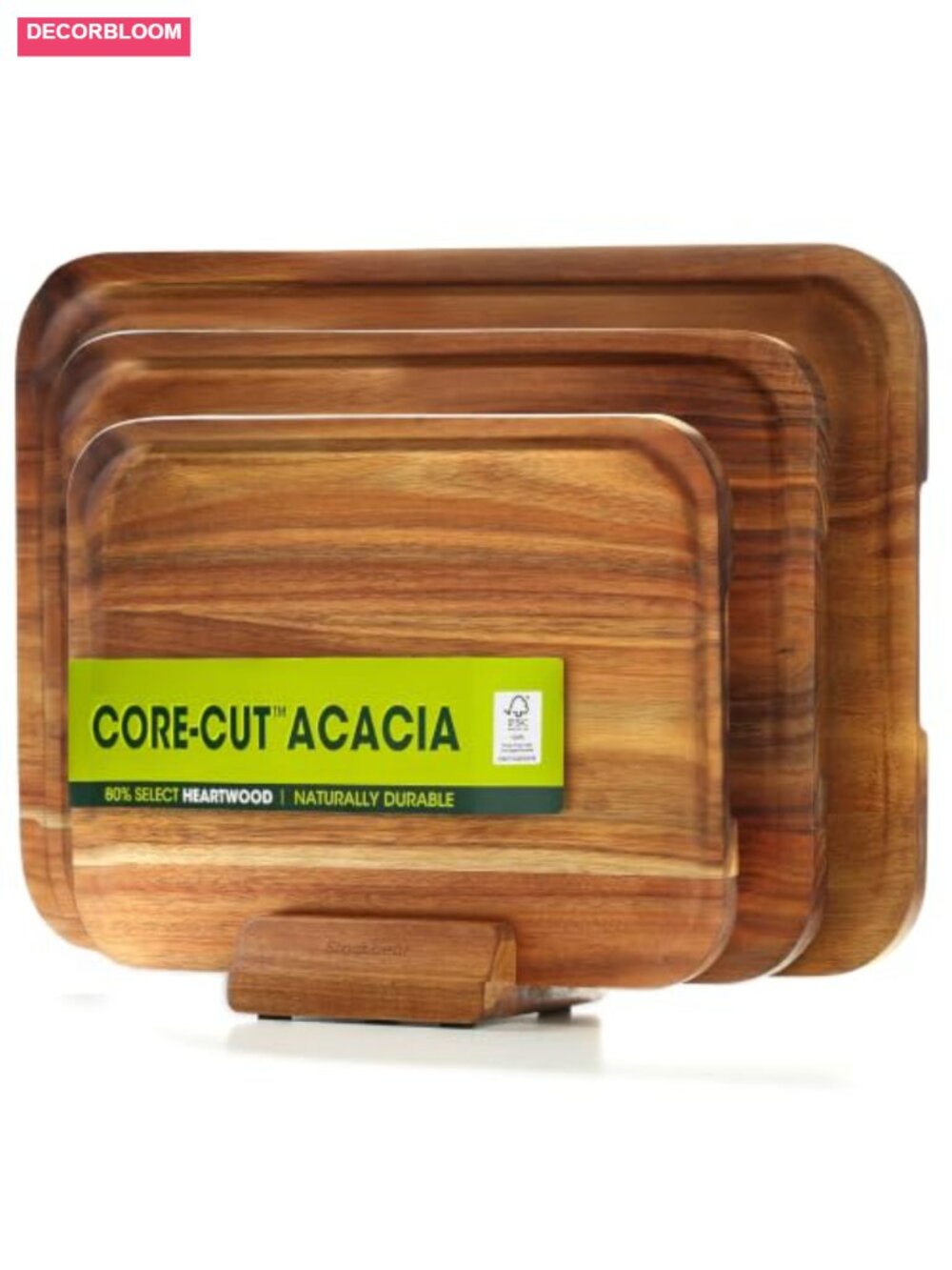 Acacia Wood Cutting Board Set of 3 with Stand Non Toxic